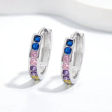 Rainbow Sapphire Hip Hop Earrings 925 Silver Fine Jewelry