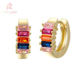 Rabbit 18K Plated Rainbow Sapphire Hip Hop Hoop Earrings 925 Sterling Silver