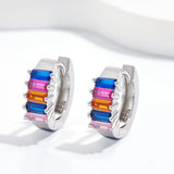 Rabbit 18K Plated Rainbow Sapphire Hip Hop Hoop Earrings 925 Sterling Silver