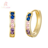 Rainbow Sapphire Hip Hop Earrings 925 Silver Fine Jewelry