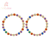 Rainbow Sapphire Stud Earrings 925 Sterling Silver Bohemia Jewelry
