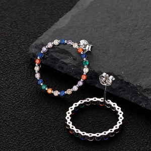 Rainbow Sapphire Stud Earrings 925 Sterling Silver Bohemia Jewelry