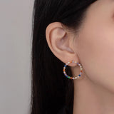 Rainbow Sapphire Stud Earrings 925 Sterling Silver Bohemia Jewelry