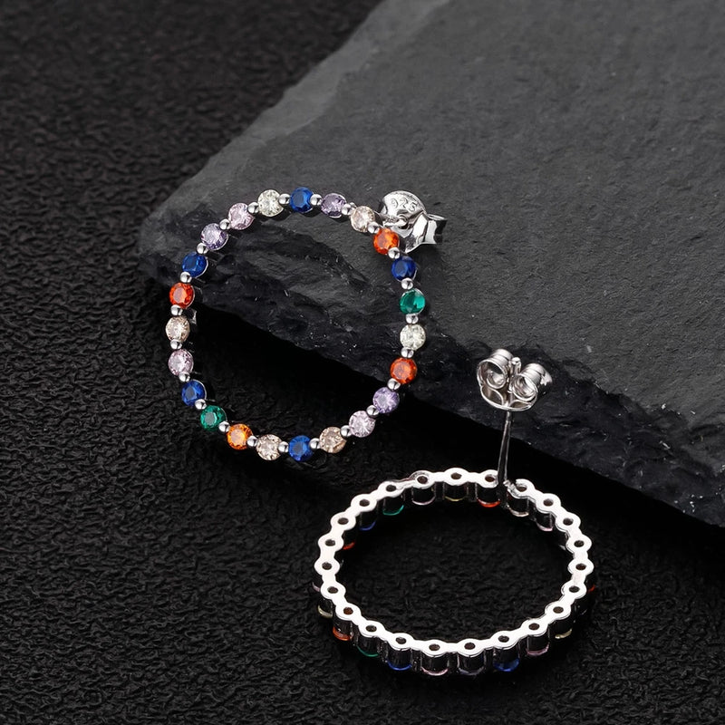 Rainbow Sapphire Stud Earrings 925 Sterling Silver Bohemia Jewelry