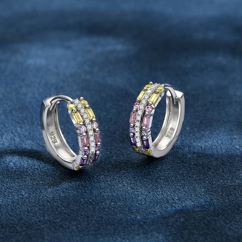 Rainbow Sapphire Sparkling Gem Hoop Earrings