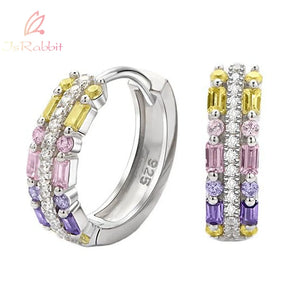 Rainbow Sapphire Sparkling Gem Hoop Earrings
