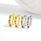 Rabbit Sparkling Rainbow Sapphire Hoop Earrings 925 Silver Drop
