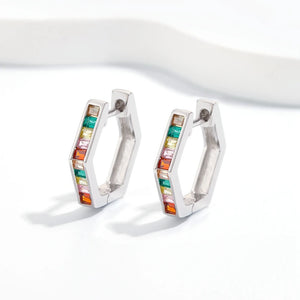 Rabbit Sparkling Rainbow Sapphire Hoop Earrings 925 Silver Drop