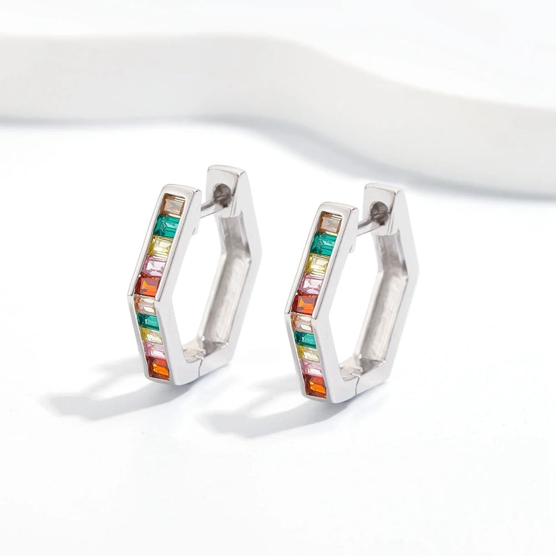 Rabbit Sparkling Rainbow Sapphire Hoop Earrings 925 Silver Drop