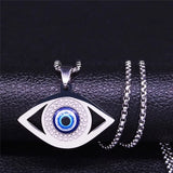 Islam Hamsa Evil Eye Necklace Stainless Steel Eye Necklace Greek Jewelry