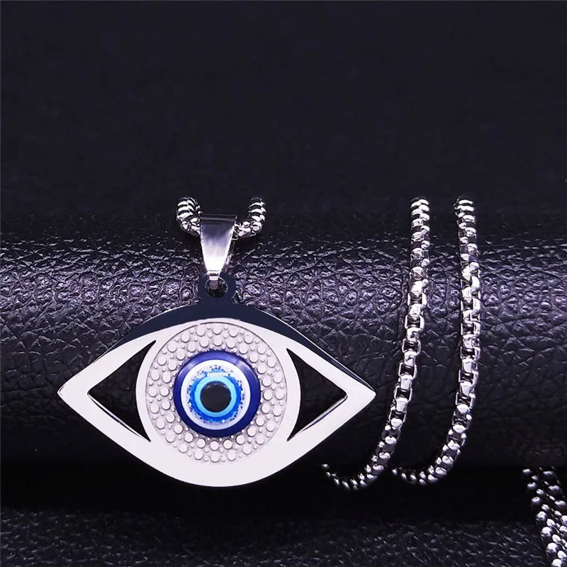 Islam Hamsa Evil Eye Necklace Stainless Steel Eye Necklace Greek Jewelry