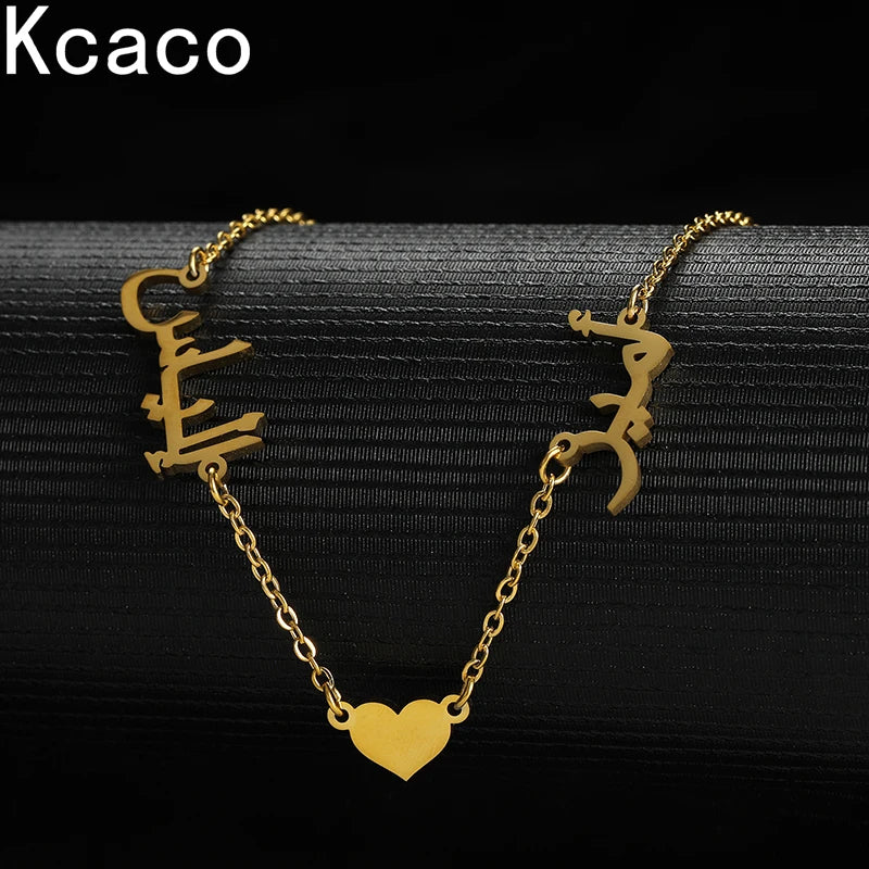 Personalized Arabic Names Heart Necklace Stainless Steel Chain for Women