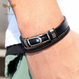 Moon Star Bracelet Leather Cuff Men's Jewelry