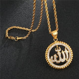 Islamic Muslim Rune Pattern Pendant Necklace Men's Sliding Crystal Inlaid
