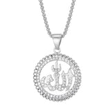 Islamic Muslim Rune Pattern Pendant Necklace Men's Sliding Crystal Inlaid