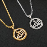Islamic Muslim Rune Pattern Pendant Necklace Men's Sliding Crystal Inlaid
