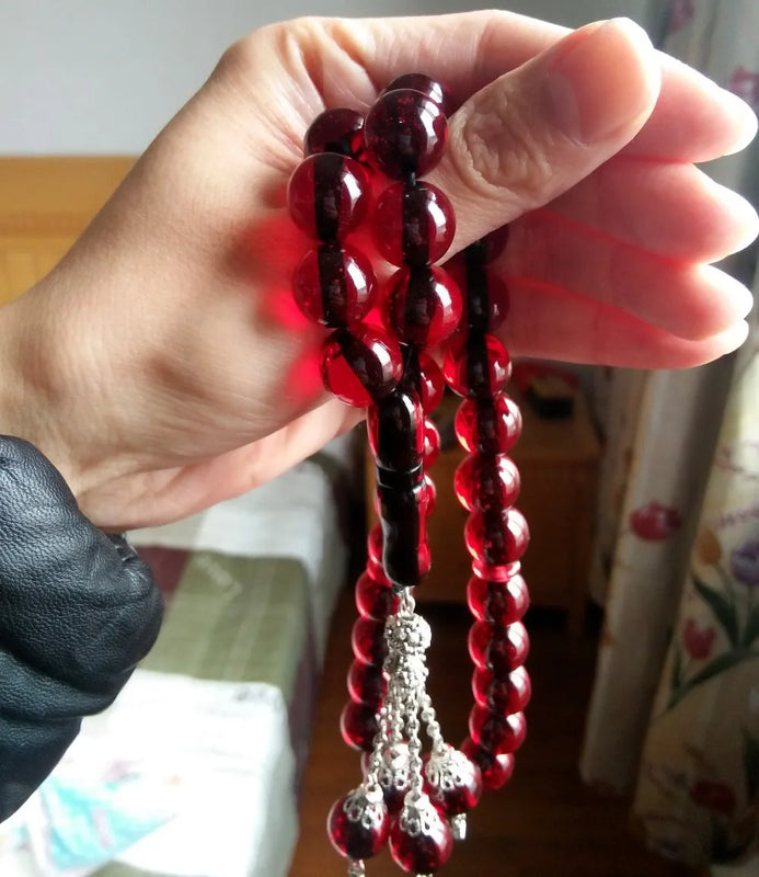 Islamic 33 Fire Red Amber Prayer Beads Rosary Muslim Tasbih Misbaha Tespih