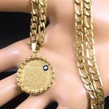 Islamic Muslim Allah Evil Eye Men's Necklace Stainless Steel Round Jewelry