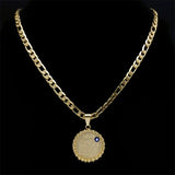 Islamic Muslim Allah Evil Eye Men's Necklace Stainless Steel Round Jewelry