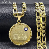 Islamic Muslim Allah Evil Eye Men's Necklace Stainless Steel Round Jewelry