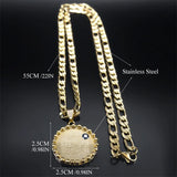 Islamic Muslim Allah Evil Eye Men's Necklace Stainless Steel Round Jewelry