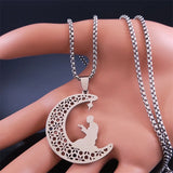 Islamic Muslim Prayer Necklace Stainless Steel Moon Star Pendant