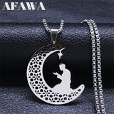Islamic Muslim Prayer Necklace Stainless Steel Moon Star Pendant