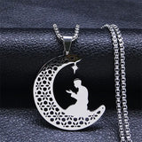 Islamic Muslim Prayer Necklace Stainless Steel Moon Star Pendant