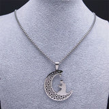 Islamic Muslim Prayer Necklace Stainless Steel Moon Star Pendant