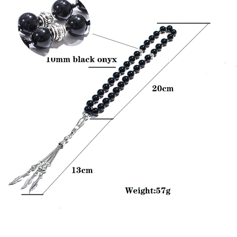 Muslim Tasbih 10mm Stone Knot Rosary 33 Beads Metal Tassel