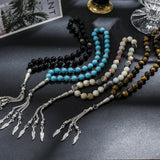Muslim Tasbih 10mm Stone Knot Rosary 33 Beads Metal Tassel