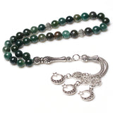 Islamic Tasbih Prayer Beads Misbaha Dark Green Agate Stone Muslim Rosary