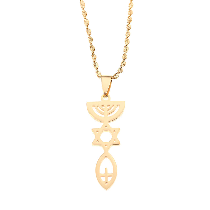 Hexagram Menorah Hanukkah Pendant Necklace Israel Symbol