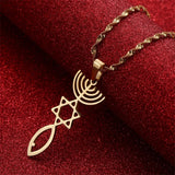Hexagram Menorah Hanukkah Pendant Necklace Israel Symbol