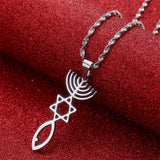 Hexagram Menorah Hanukkah Pendant Necklace Israel Symbol