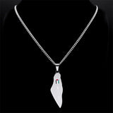 Map Pendant Necklace Stainless Steel Silver Women Men Gift