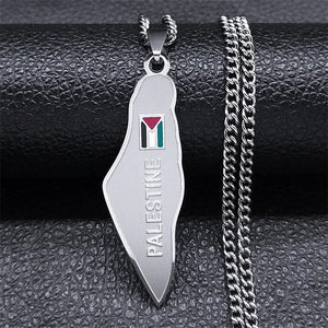 Map Pendant Necklace Stainless Steel Silver Women Men Gift