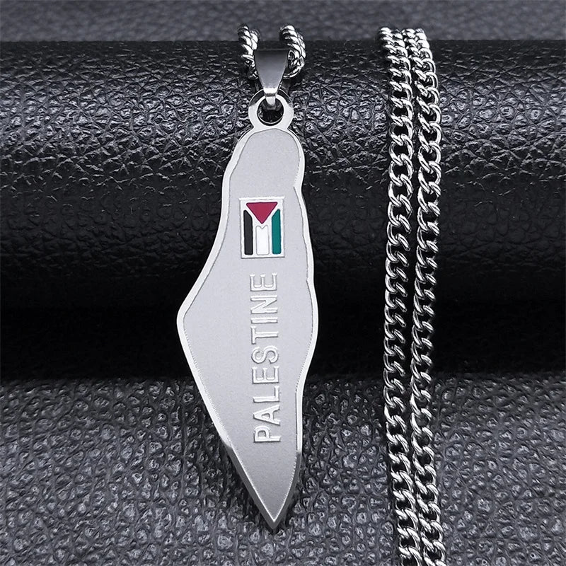 Map Pendant Necklace Stainless Steel Silver Women Men Gift