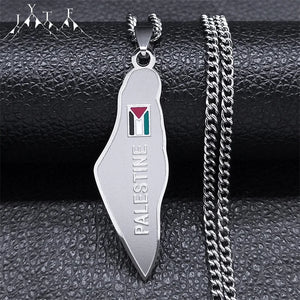 Map Pendant Necklace Stainless Steel Silver Women Men Gift