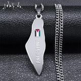 Map Pendant Necklace Stainless Steel Silver Women Men Gift