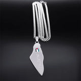 Map Pendant Necklace Stainless Steel Silver Women Men Gift
