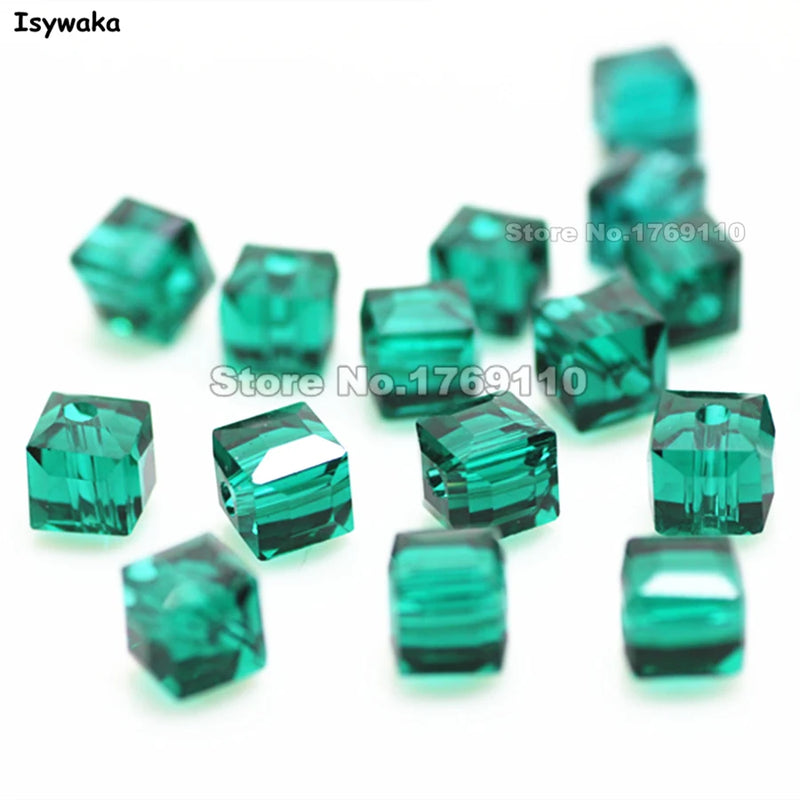 100pcs Green Square 6mm Crystal Beads Glass Spacer for Jewelry Making