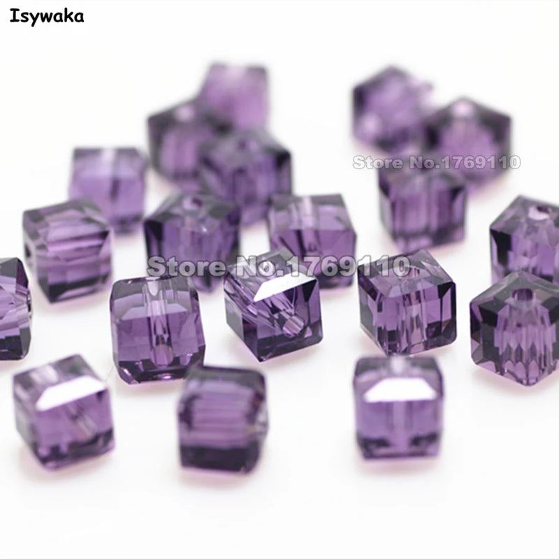 100pcs Purple Square 6mm Crystal Beads for Jewelry Making