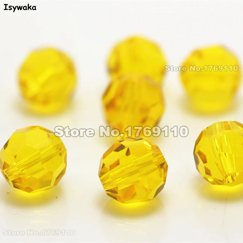 10mm 70Pcs Yellow Football Faceted Austrian Crystal Round Loose Beads
