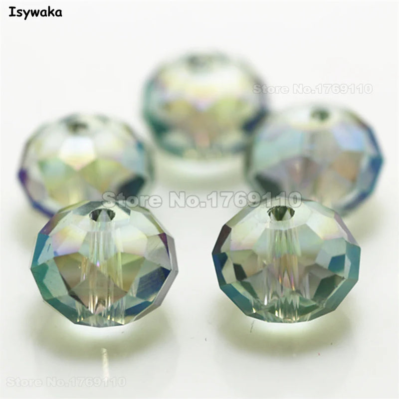 70pcs 10*12mm Green Rondelle Crystal Glass Beads for Jewelry Making