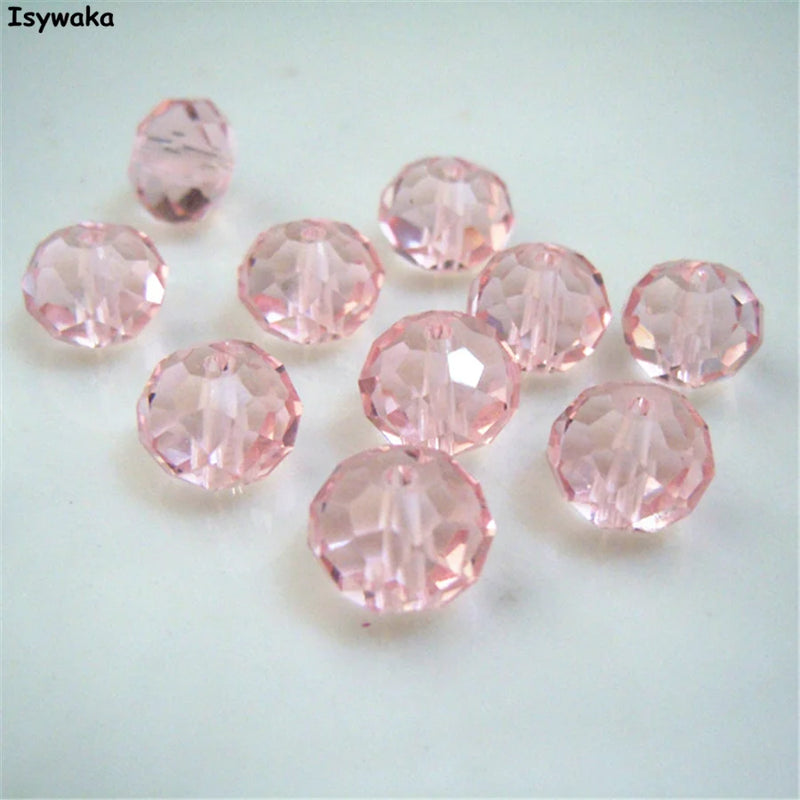 Pink 10*12mm Rondelle Austria Faceted Crystal Glass Beads