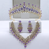 Bridal Jewelry Set Purple Crown & Necklace for Wedding Party