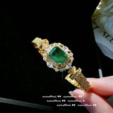 Vintage Hand-Woven Emerald Court Open Bracelet for Women