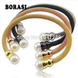 Pearl Jewelry Twisted Chain Women's Bracelets Stainless Steel Bangles