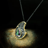 Exaggerated Gilding Pendant Necklace with Mystery Rainbow Stone Inlay